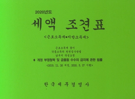 세액 조견표: 근로소득세 지방소득세(2020)