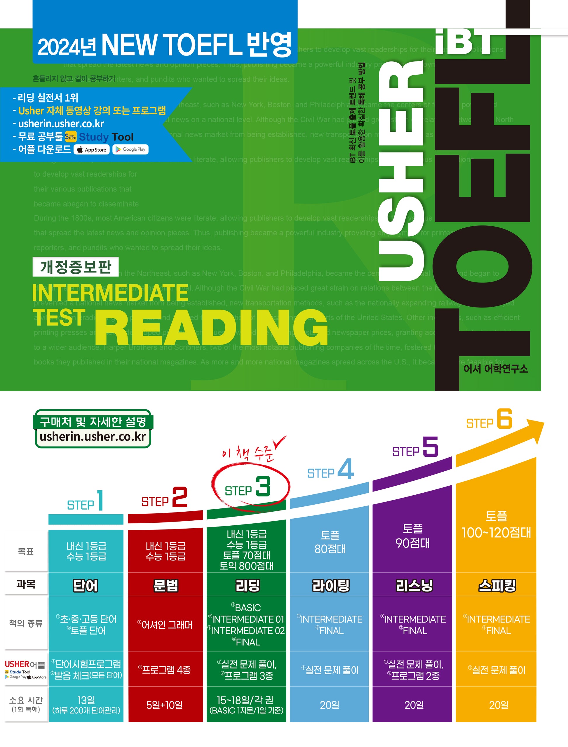 Usher iBT TOEFL Intermediate Test Reading(어셔 토플 인터미디어트 테스트 리딩)(Usher iBT)(개정증보판)