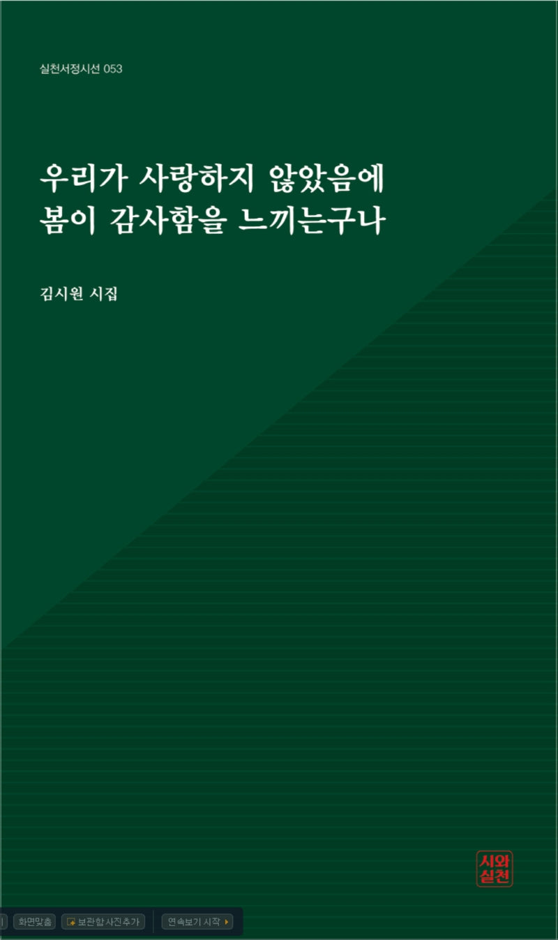 우리가 사랑하지 않았음에 봄이 감사함을 느끼는구나(시와실천 서정시선 53)